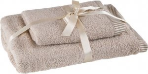 Eurofirany Komplet ręczników bawełnianych z roślinnym wzorem KOS 50x90 + 70x140 beżowy 1
