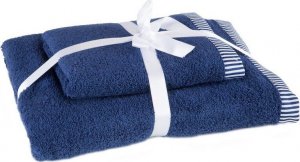 Eurofirany Komplet ręczników bawełnianych z roślinnym wzorem KOS 50x90 + 70x140 granatowy 1