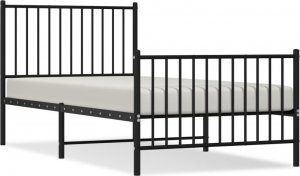 vidaXL Metalowa rama łóżka z wezgłowiem i zanóżkiem, czarna, 90x190 cm 2