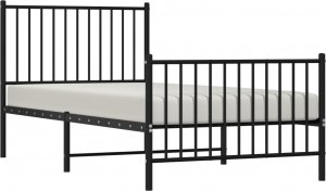 vidaXL Metalowa rama łóżka z wezgłowiem i zanóżkiem, czarna, 90x190 cm 3