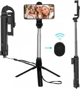 4kom.pl Uchwyt do telefonu Selfie Stick Bluetooth Statyw uchwyt na telefon z pilotem Bluetooth tripod Czarny 1