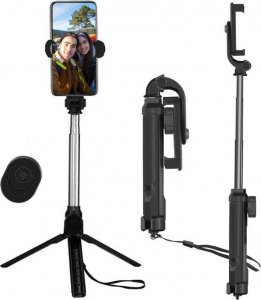 4kom.pl Uchwyt do telefonu Selfie Stick Bluetooth Statyw uchwyt na telefon z pilotem Bluetooth tripod Czarny 2