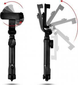 4kom.pl Uchwyt do telefonu Selfie Stick Bluetooth Statyw uchwyt na telefon z pilotem Bluetooth tripod Czarny 4