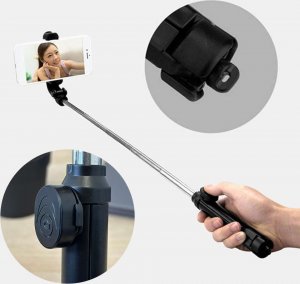 4kom.pl Uchwyt do telefonu Selfie Stick Bluetooth Statyw uchwyt na telefon z pilotem Bluetooth tripod Czarny 6