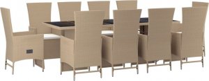 vidaXL 11-cz. zestaw mebli ogrodowych z poduszkami, beżowy, polirattan 3