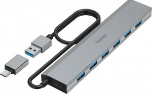 HUB USB Hama Hama USB Hub, 7 Ports, USB 3.2 Gen 1, 5 Gbit/s, incl. USB-C Adapter and PSU 1