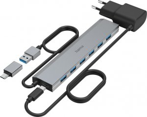 HUB USB Hama Hama USB Hub, 7 Ports, USB 3.2 Gen 1, 5 Gbit/s, incl. USB-C Adapter and PSU 3