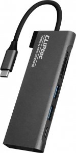 HUB USB CLIPTEC ADAPTER HUB - TYP C NA 2XUSB 3.1 + TYP C + SD/MICROSD - DOCK-5 RZH720 SZARY 1