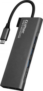 HUB USB CLIPTEC ADAPTER HUB - TYP C NA 3XUSB 3.1 + TYP C + HDMI - DOCKVIEW-5 RZH721 SZARY 1