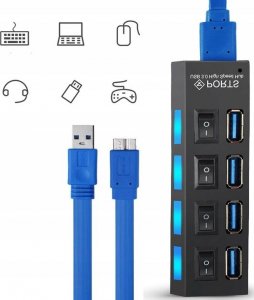 HUB USB Retoo HUB USB ROZDZIELACZ 4 PORTÓW ROZGAŁĘŹNIK USB 3.0 4