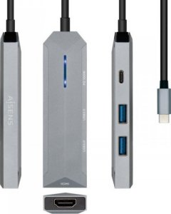 HUB USB Aisens HUB USB Aisens USB-C dock 4 en 1, USB-C a 1xHDMI, 2xUSB, 1xPD, Gris, 15 cm 1