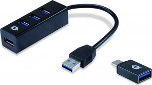 HUB USB Conceptronic CONCEPTRONIC USB-Hub 4-Port 3.0  ->4x3.0 +TypC A o.Netzt. sw 1