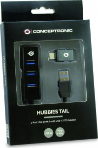 HUB USB Conceptronic CONCEPTRONIC USB-Hub 4-Port 3.0  ->4x3.0 +TypC A o.Netzt. sw 3