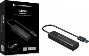HUB USB Conceptronic CONCEPTRONIC USB-Hub 4-Port 3.0  ->4x3.0 +TypC A o.Netzt. sw 2