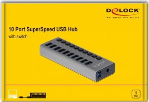 HUB USB Delock Externer SuperSpeed USB Hub mit 10 Ports + Schalter 4