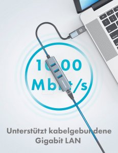 HUB USB Graugear USB-HUB 3x USB 3.0 Ports Type-A+ Gbit LAN retail 1