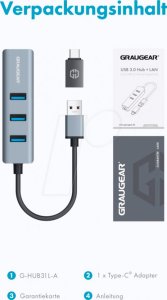 HUB USB Graugear USB-HUB 3x USB 3.0 Ports Type-A+ Gbit LAN retail 2
