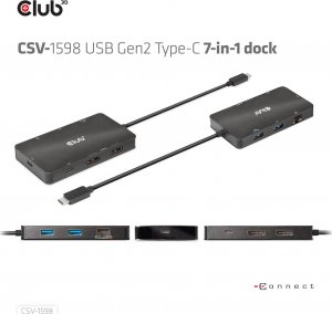HUB USB Club 3D Club3D USB-7-in1-HUB USB-C > 2xDP/2xUSB/2xUSB-C/RJ45 100W retail 12