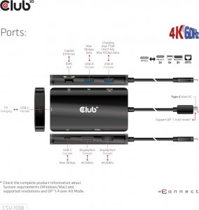 HUB USB Club 3D Club3D USB-7-in1-HUB USB-C > 2xDP/2xUSB/2xUSB-C/RJ45 100W retail 9