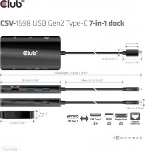 HUB USB Club 3D Club3D USB-7-in1-HUB USB-C > 2xDP/2xUSB/2xUSB-C/RJ45 100W retail 10