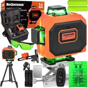 Heckermann Zestaw Poziomica laserowa Heckermann 16 linii 4DH NOWA + tripod + okulary + tarcza 1
