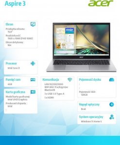 Laptop Acer Notebook Aspire 3 A315-59-38EB WIN11SH/i3-1215U/4GB/128SSD/UMA/15.6 9