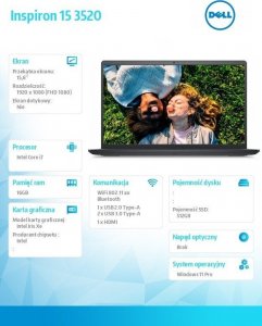 Laptop Dell Notebook Inspiron 3520 Win11Pro i7-1255U/512GB/16GB/Iris Xe/15,6 FHD/2Y BWOS 9