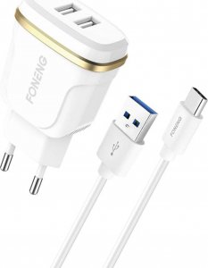 Ładowarka Foneng Ładowarka sieciowa 2x USB Foneng T240, 2.4A + kabel USB do USB-C (biała) 1