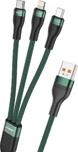 Kabel USB Foneng USB-A - USB-C + micro-B + Lightning 1.2 m Zielony (X78 3 in 1 / Green) 1