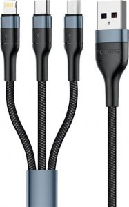 Kabel USB Foneng USB-A - USB-C + micro-B + Lightning 1 m Czarny (X51 3 in 1 / Black) 1