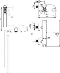 Bateria wannowa Deante Silia ścienne czarny (BQS N11M) 2