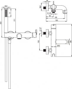 Bateria wannowa Deante Siena ścienne grafit (BQS D11M) 2