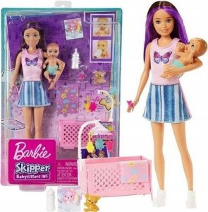 Lalka Barbie Mattel Skipper Opiekunka Łóżeczko + Bobas HJY33 1