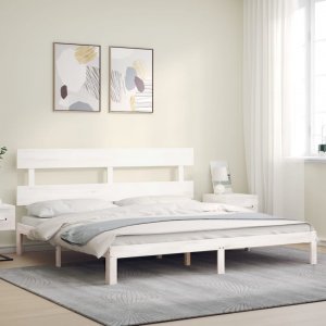 vidaXL Rama łóżka z wezgłowiem, biała, 200x200 cm, lite drewno 3