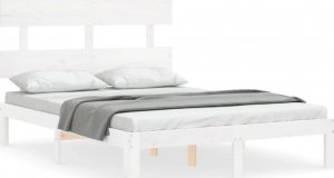 vidaXL Rama łóżka z wezgłowiem, biała, 4FT, mała podwójna, lite drewno 2