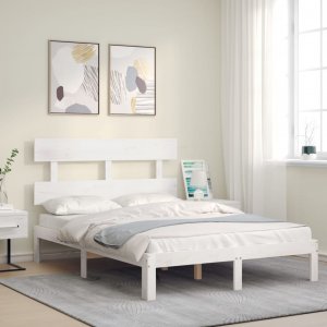 vidaXL Rama łóżka z wezgłowiem, biała, 4FT, mała podwójna, lite drewno 3