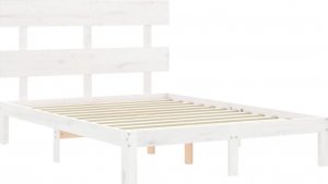 vidaXL Rama łóżka z wezgłowiem, biała, 4FT, mała podwójna, lite drewno 5