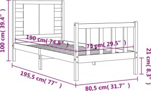 vidaXL Rama łóżka z wezgłowiem, czarna, 2FT6, pojedyncza, lite drewno 12