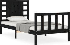 vidaXL Rama łóżka z wezgłowiem, czarna, 2FT6, pojedyncza, lite drewno 2