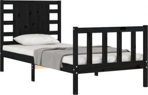 vidaXL Rama łóżka z wezgłowiem, czarna, 2FT6, pojedyncza, lite drewno 4