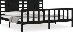 vidaXL Rama łóżka z wezgłowiem, czarna, 200x200 cm, lite drewno 2
