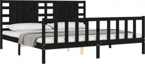vidaXL Rama łóżka z wezgłowiem, czarna, 200x200 cm, lite drewno 4