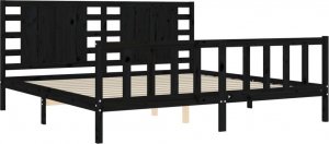 vidaXL Rama łóżka z wezgłowiem, czarna, 200x200 cm, lite drewno 5