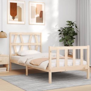 vidaXL Rama łóżka z wezgłowiem, 90x200 cm, lite drewno 1