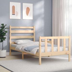 vidaXL Rama łóżka z wezgłowiem, 90x190 cm, lite drewno 1