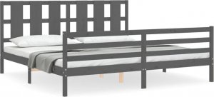 vidaXL Rama łóżka z wezgłowiem, szara, 200x200 cm, lite drewno 2
