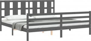 vidaXL Rama łóżka z wezgłowiem, szara, 200x200 cm, lite drewno 4