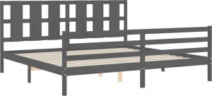 vidaXL Rama łóżka z wezgłowiem, szara, 200x200 cm, lite drewno 5