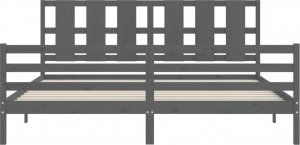 vidaXL Rama łóżka z wezgłowiem, szara, 200x200 cm, lite drewno 7
