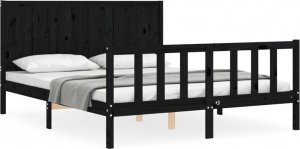 vidaXL Rama łóżka z wezgłowiem, czarna, King Size, lite drewno 1